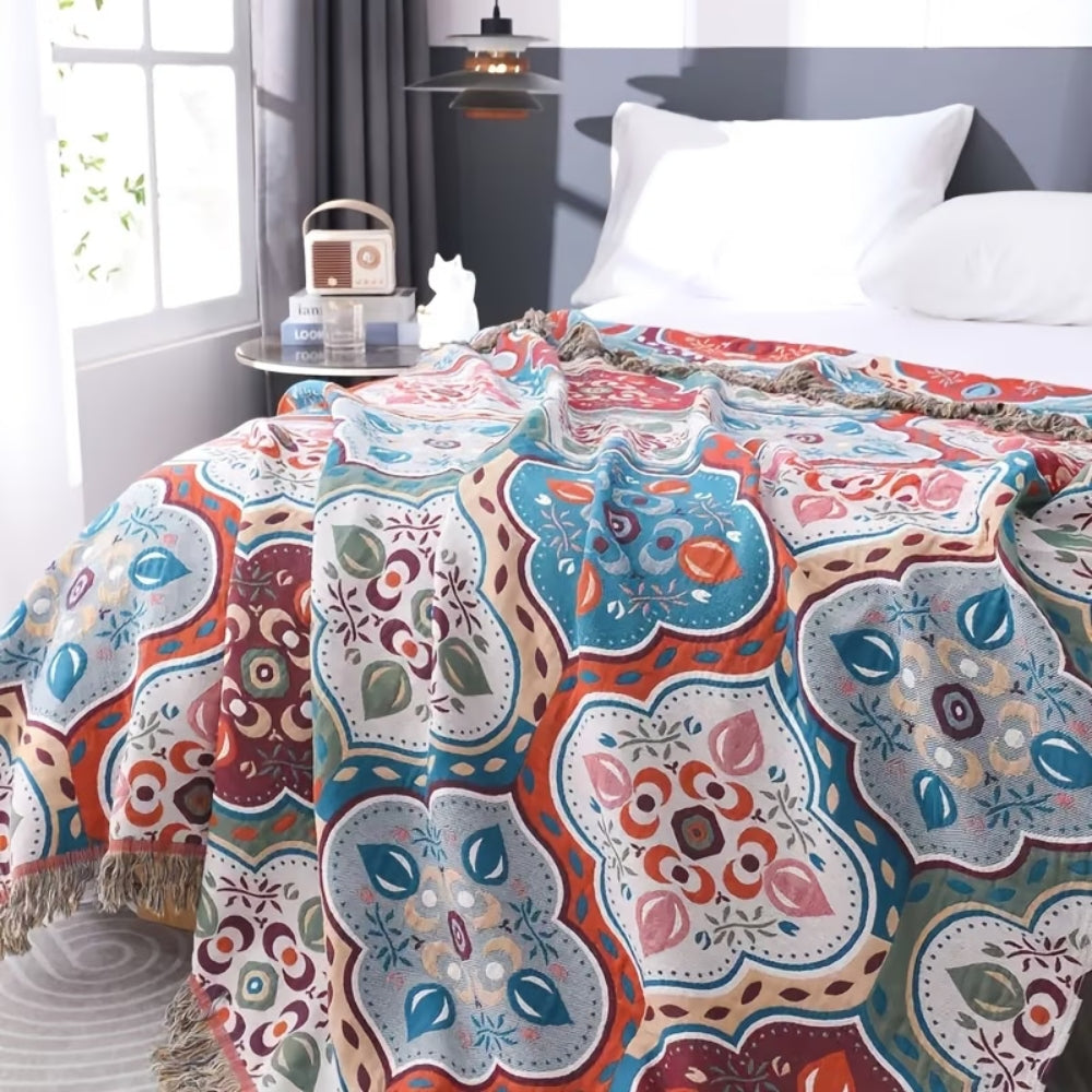 Vibrant Cotton Blanket with Tassels for a Cozy Touch