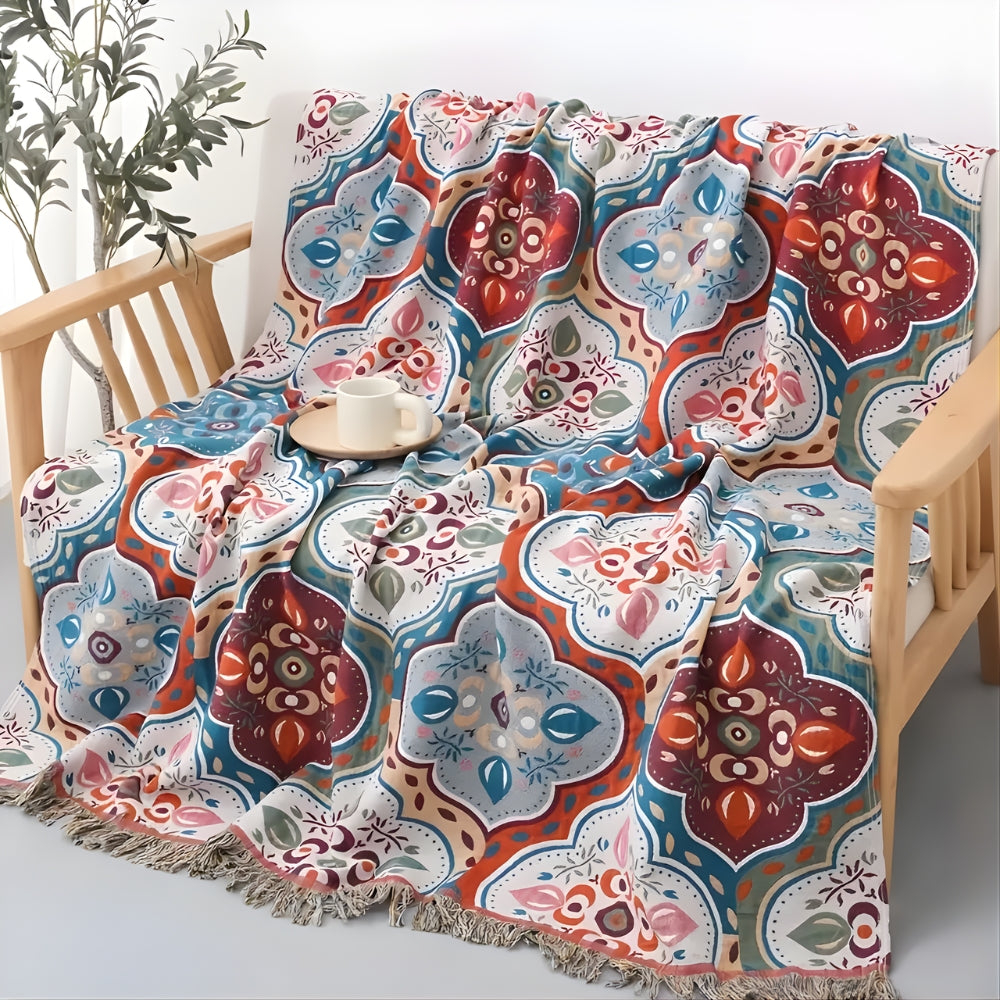 Vibrant Cotton Blanket with Tassels for a Cozy Touch