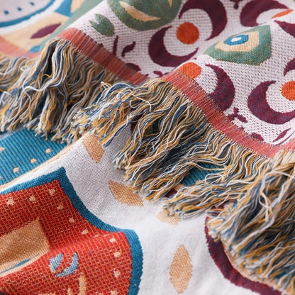 Vibrant Cotton Blanket with Tassels for a Cozy Touch