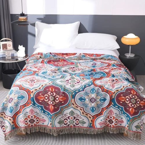 Vibrant Cotton Blanket with Tassels for a Cozy Touch