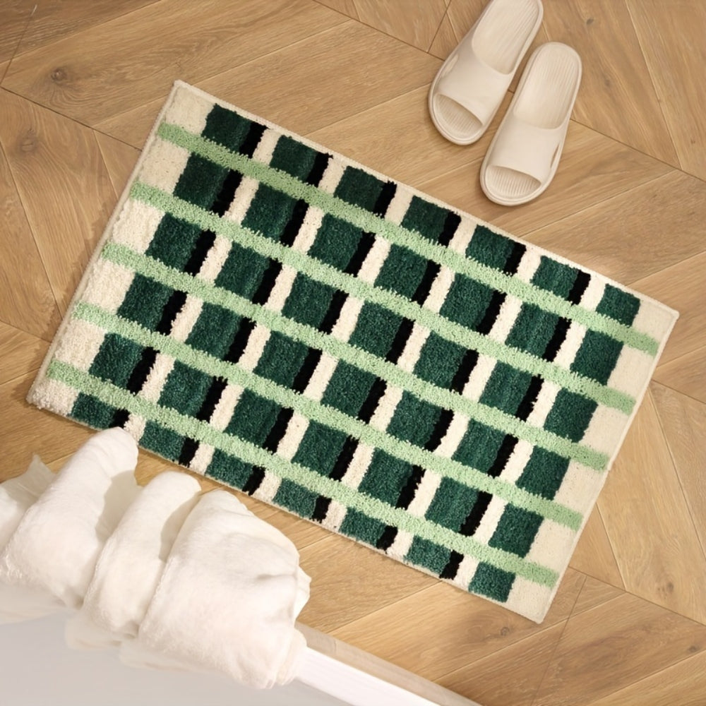 Luxurious Moss Green Geometric Bath Rug for Comfort