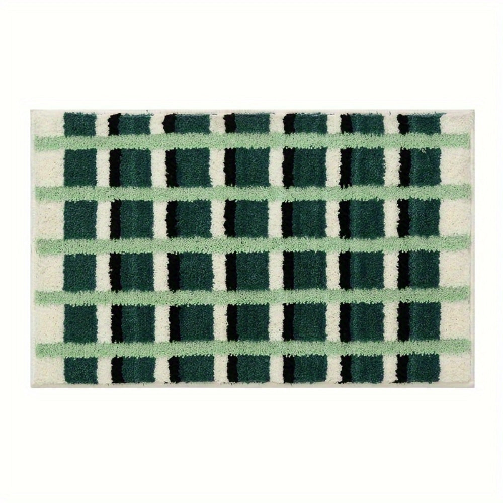 Luxurious Moss Green Geometric Bath Rug for Comfort