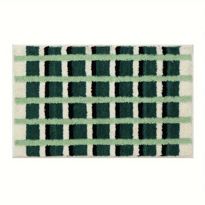 Luxurious Moss Green Geometric Bath Rug for Comfort
