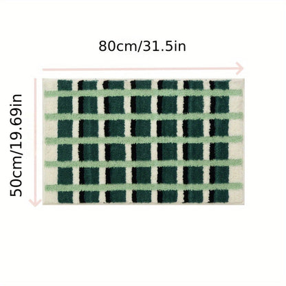 Luxurious Moss Green Geometric Bath Rug for Comfort