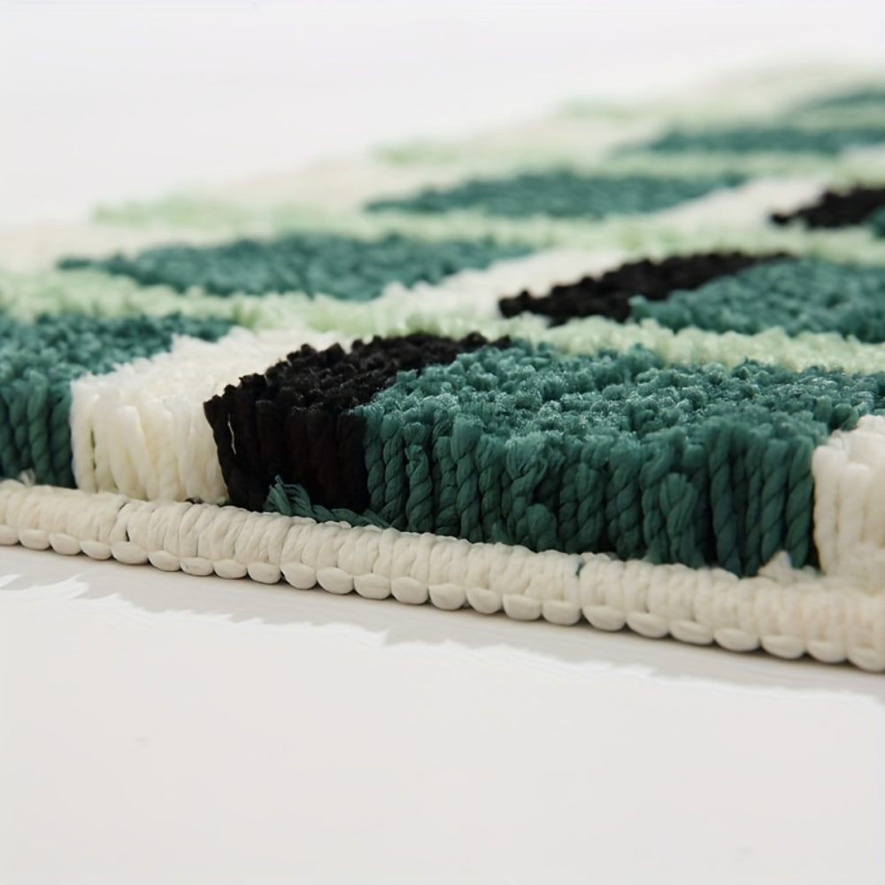Luxurious Moss Green Geometric Bath Rug for Comfort