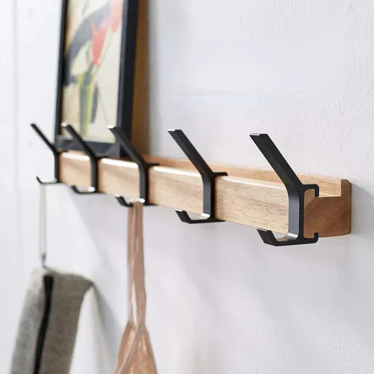 Adjustable Double Hook Wall Coat Rack - Scandinavian Design in Wood and Aluminium