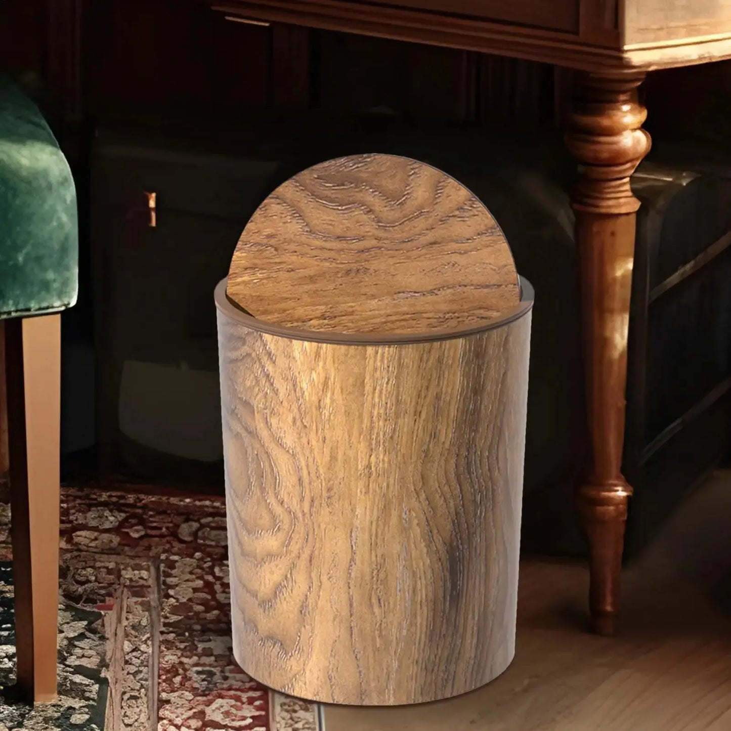 Elegant Trash Can with Silent Lid | Wood Finish | Hygienic Design