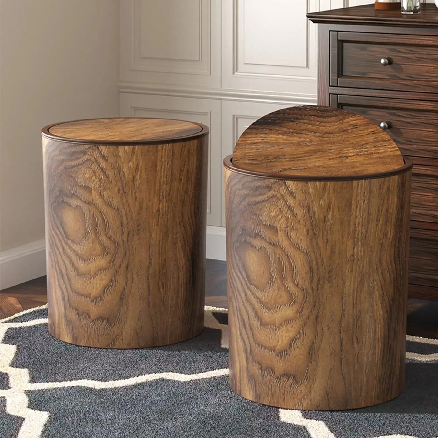 Elegant Trash Can with Silent Lid | Wood Finish | Hygienic Design