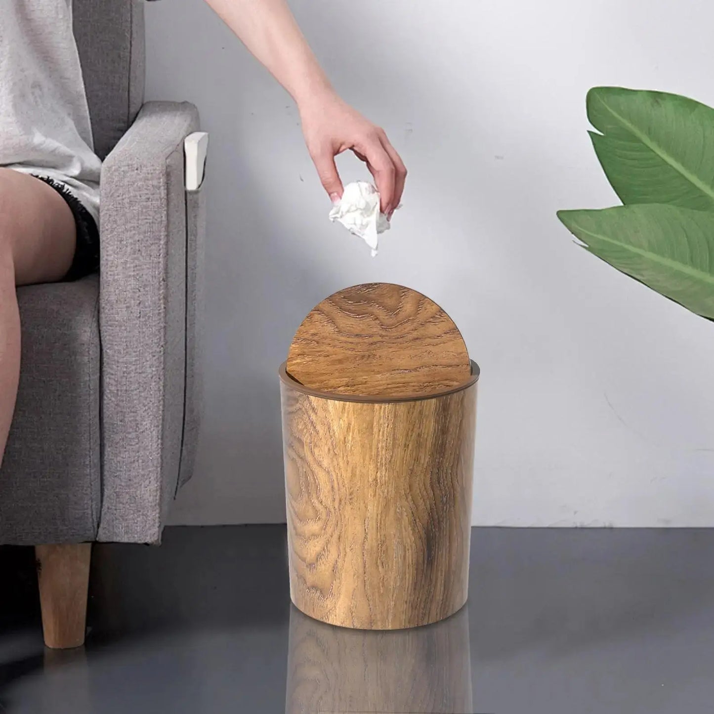 Elegant Trash Can with Silent Lid | Wood Finish | Hygienic Design
