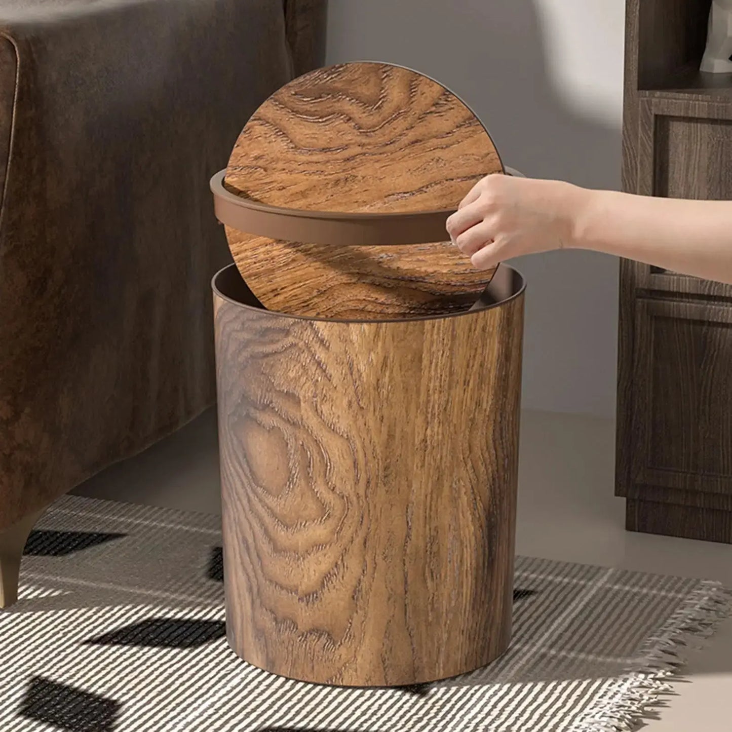 Elegant Trash Can with Silent Lid | Wood Finish | Hygienic Design