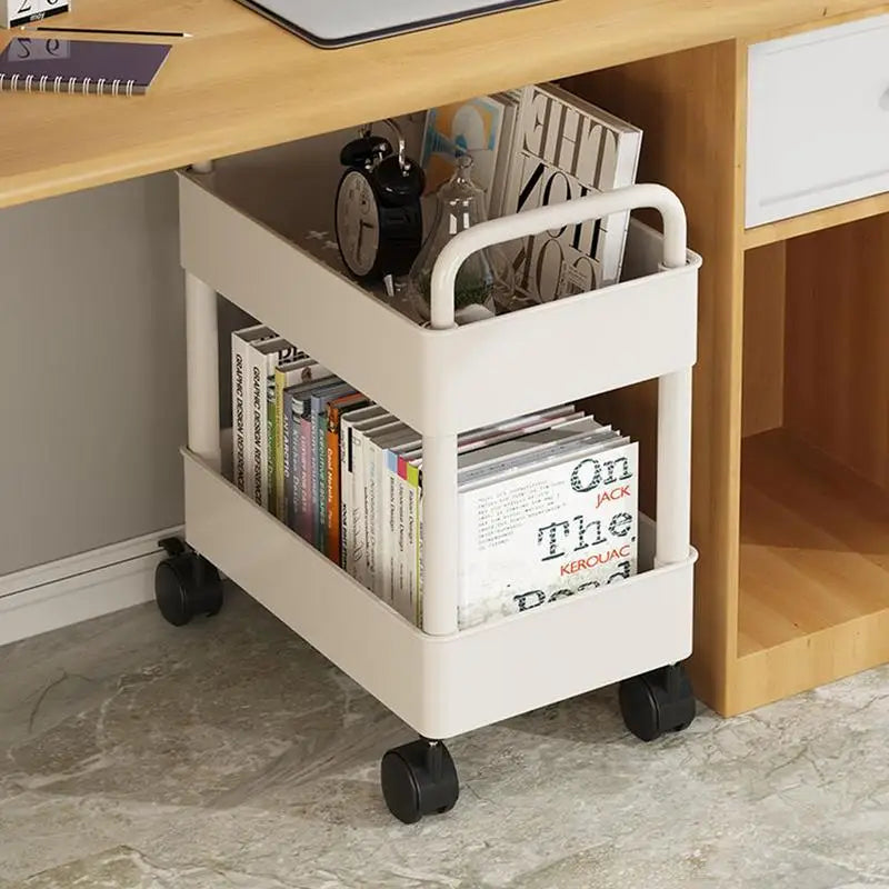 Mobile Book Cart with 2 Shelves and Pen Holder for Easy Transport