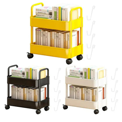 Mobile Book Cart with 2 Shelves and Pen Holder for Easy Transport