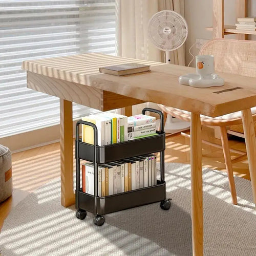 Mobile Book Cart with 2 Shelves and Pen Holder for Easy Transport