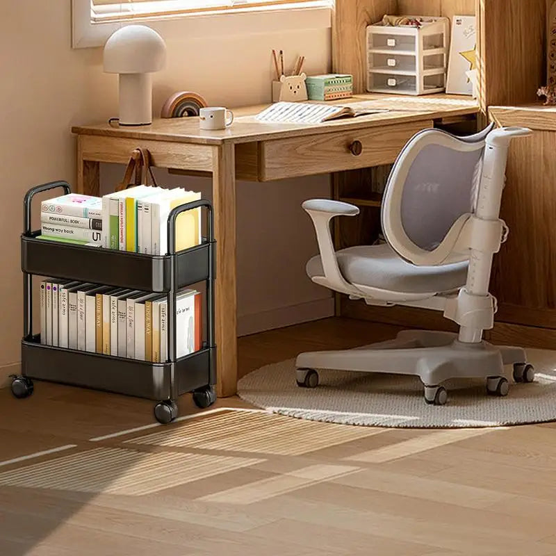 Mobile Book Cart with 2 Shelves and Pen Holder for Easy Transport