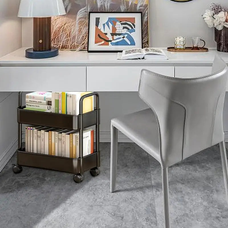 Mobile Book Cart with 2 Shelves and Pen Holder for Easy Transport