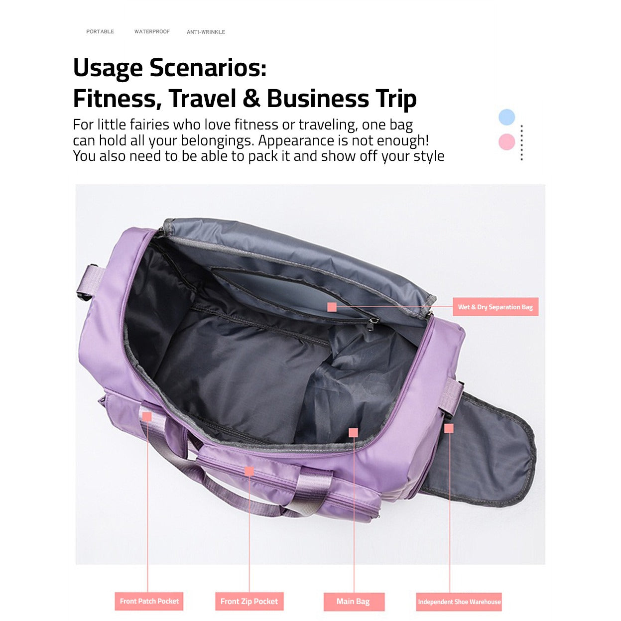Sport Duffle Bag with Multiple Compartments and Shoe Section