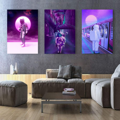 Synthwave Canvas Artwork - Astronaut Theme for Wall Decor