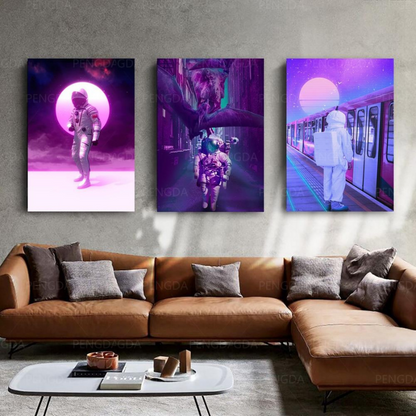 Synthwave Canvas Artwork - Astronaut Theme for Wall Decor