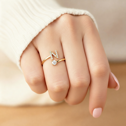 Adjustable Initial Ring Classic with Gift Box and Message Card