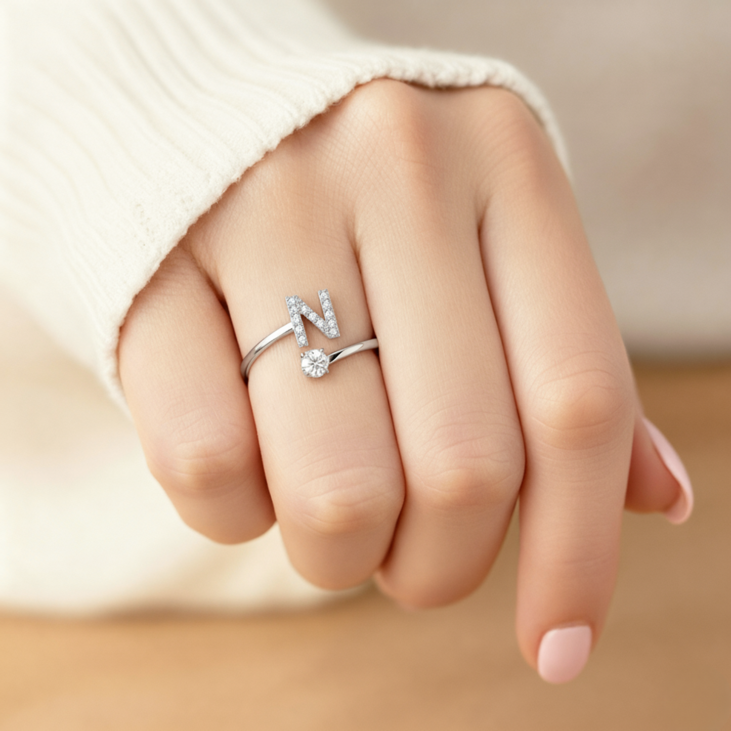 Adjustable Initial Ring Classic with Gift Box and Message Card
