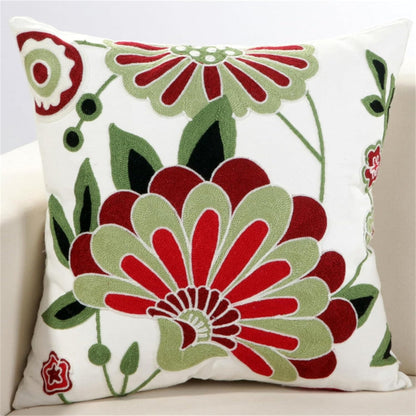 Charming Floral Embroidered Square Cushion Cover