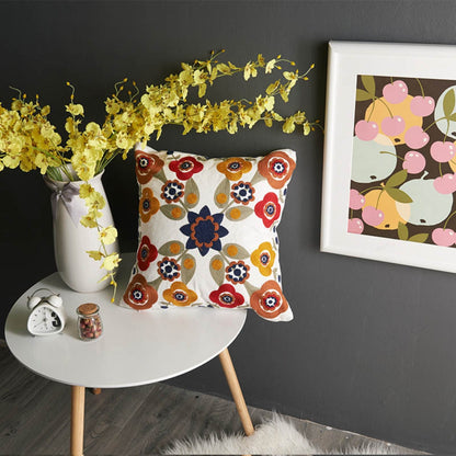 Charming Floral Embroidered Square Cushion Cover