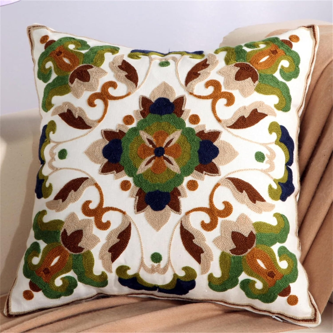 Charming Floral Embroidered Square Cushion Cover