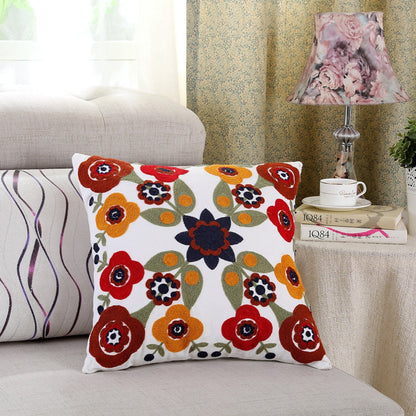 Charming Floral Embroidered Square Cushion Cover