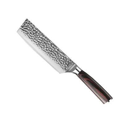 6-Piece Knife Set in Hammered Stainless Steel with Acacia Magnetic Rack