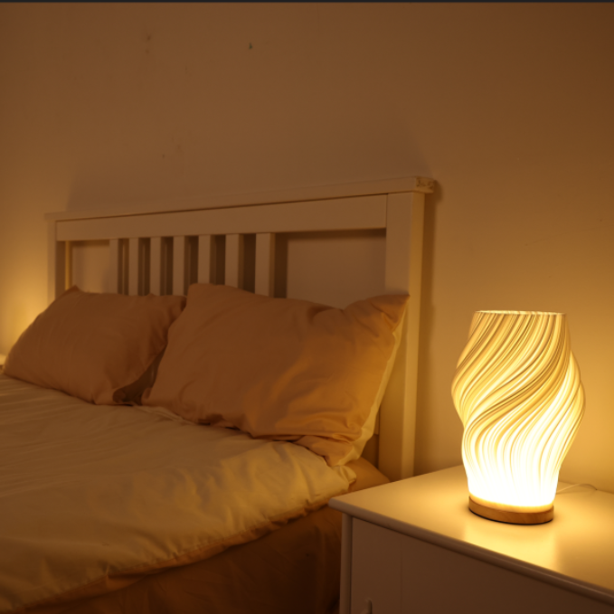 Soft Sculptural Bedside Light – Pleated LED Table Lamp