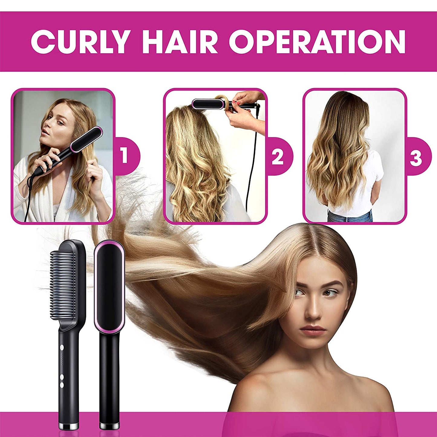 GlamourPro™ 2-in-1 Hair Brush and Straightener