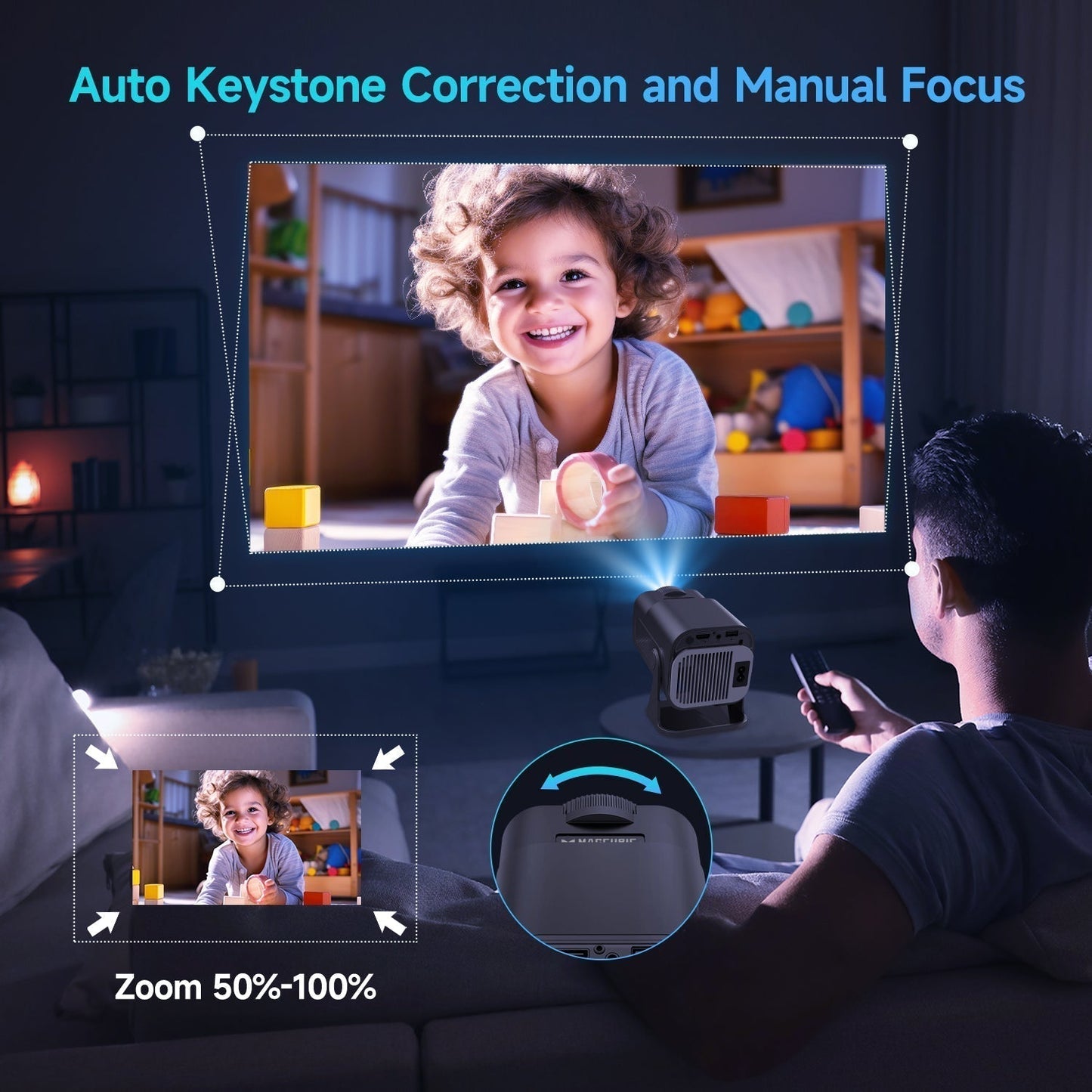 4K Mini Projector for Home Theater – Portable Design with 180° Rotation