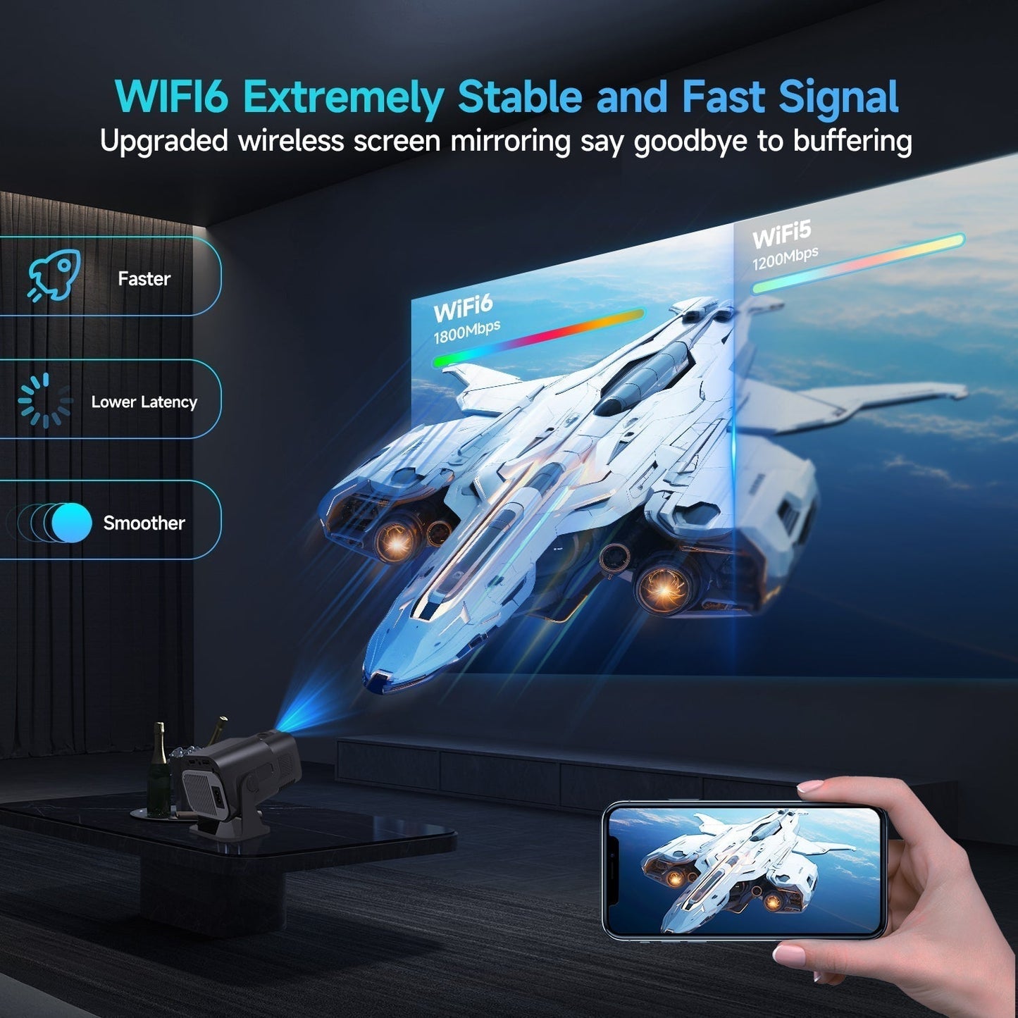 4K Mini Projector for Home Theater – Portable Design with 180° Rotation