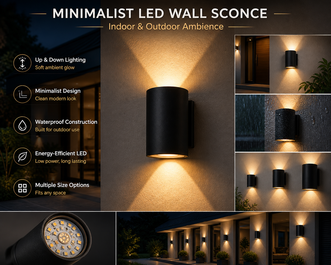 Contemporary Waterproof LED Wall Sconce for Outdoor Up and Down Lighting