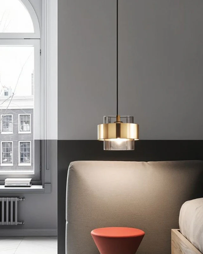 Industrial Edge Pendant Light with Gold Glass Accent
