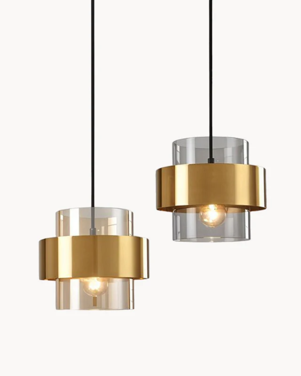 Industrial Edge Pendant Light with Gold Glass Accent