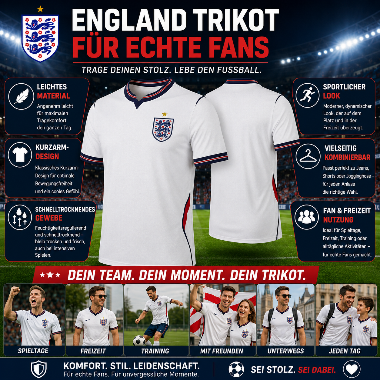 Men's Soccer Jersey for UK World Cup 2026 – Lightweight and Breathable
