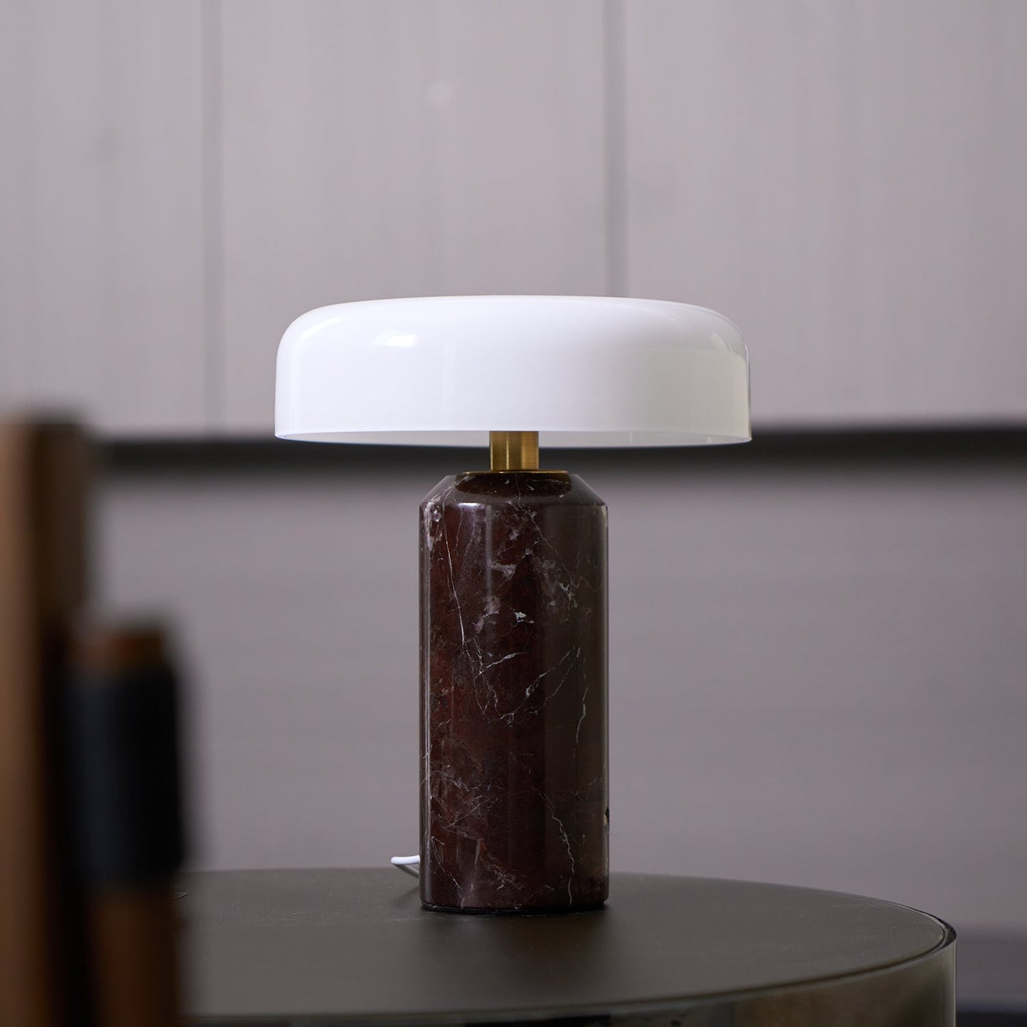 Marble Table Lamp with Opaline Glass and Brass Detailing for Nightstands