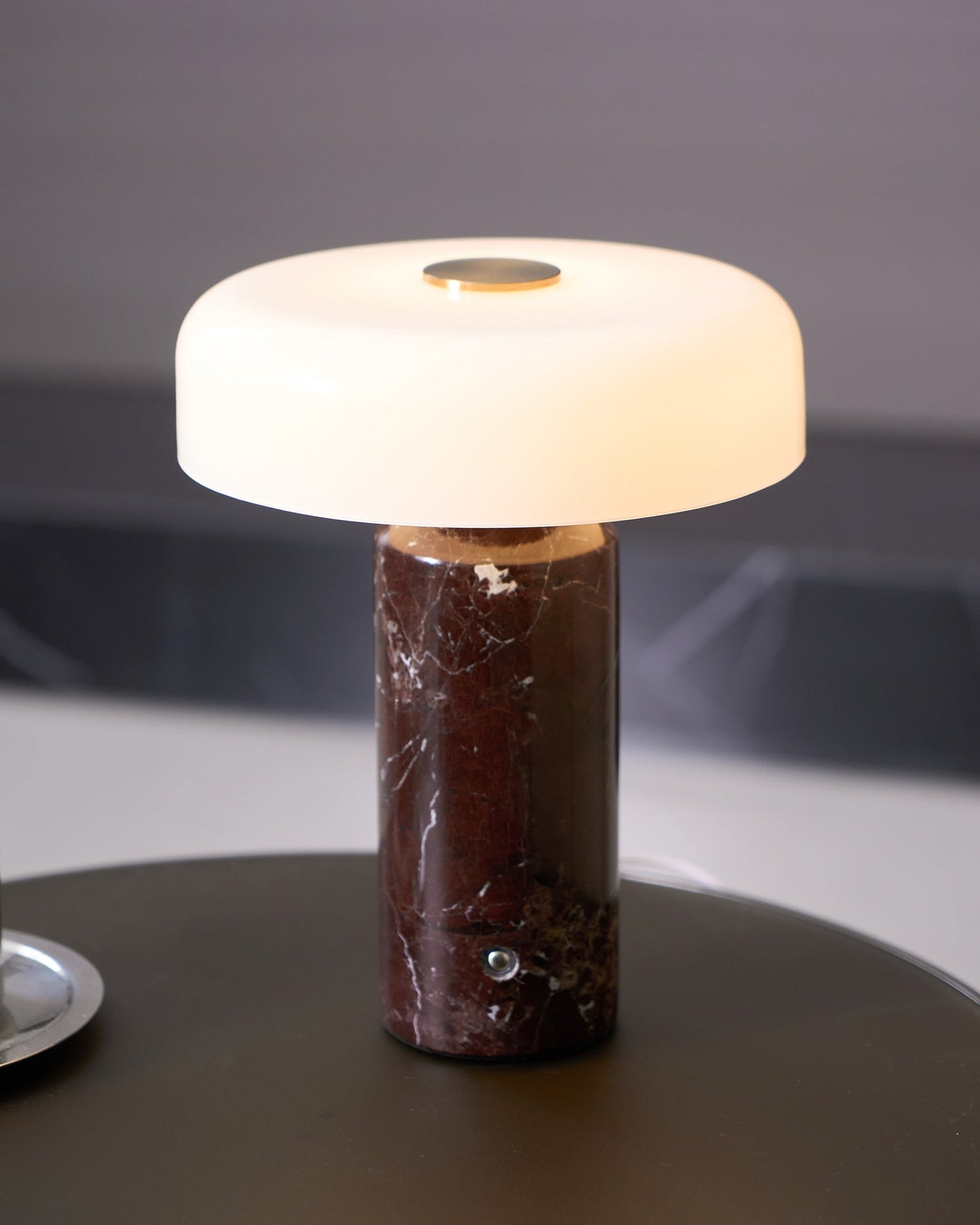 Marble Table Lamp with Opaline Glass and Brass Detailing for Nightstands