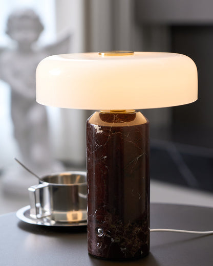 Marble Table Lamp with Opaline Glass and Brass Detailing for Nightstands