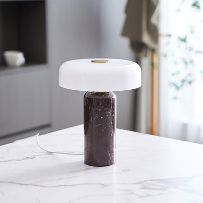 Marble Table Lamp with Opaline Glass and Brass Detailing for Nightstands