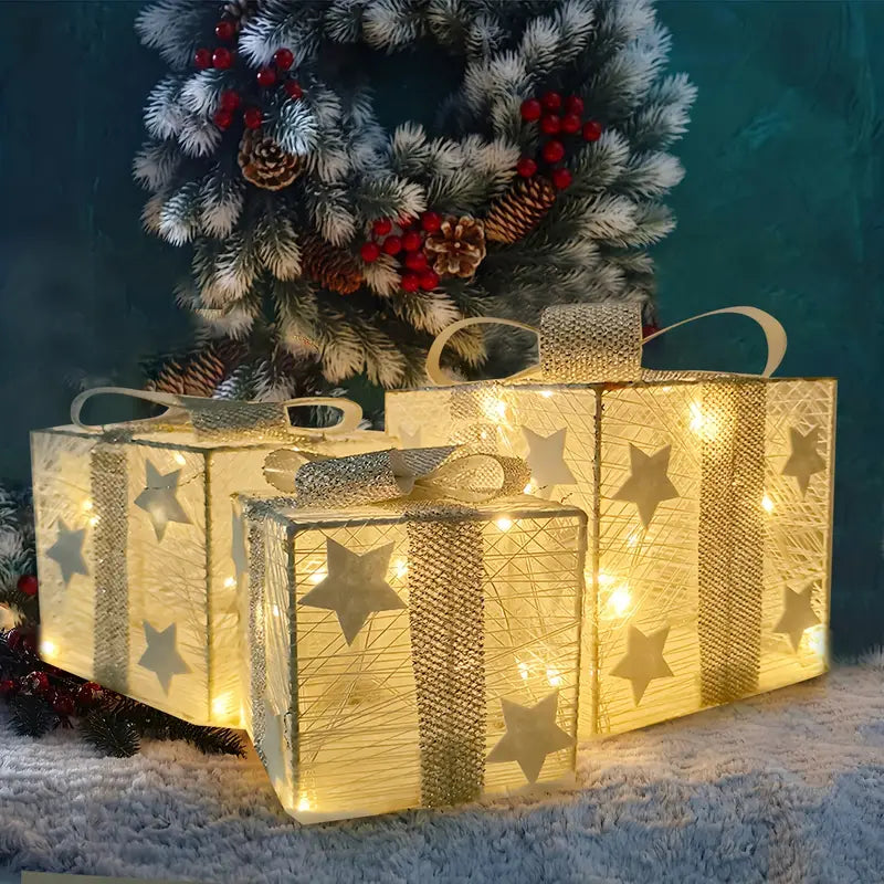 3-Piece LED Gift Box Set for Holiday Decor – Indoor and Outdoor Use