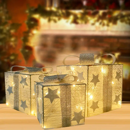 3-Piece LED Gift Box Set for Holiday Decor – Indoor and Outdoor Use