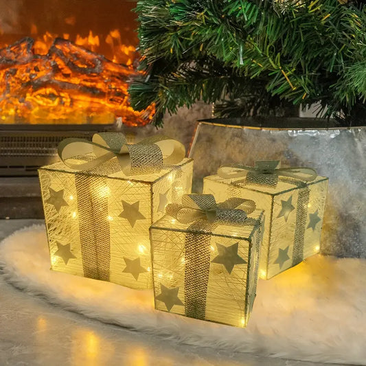 3-Piece LED Gift Box Set for Holiday Decor – Indoor and Outdoor Use