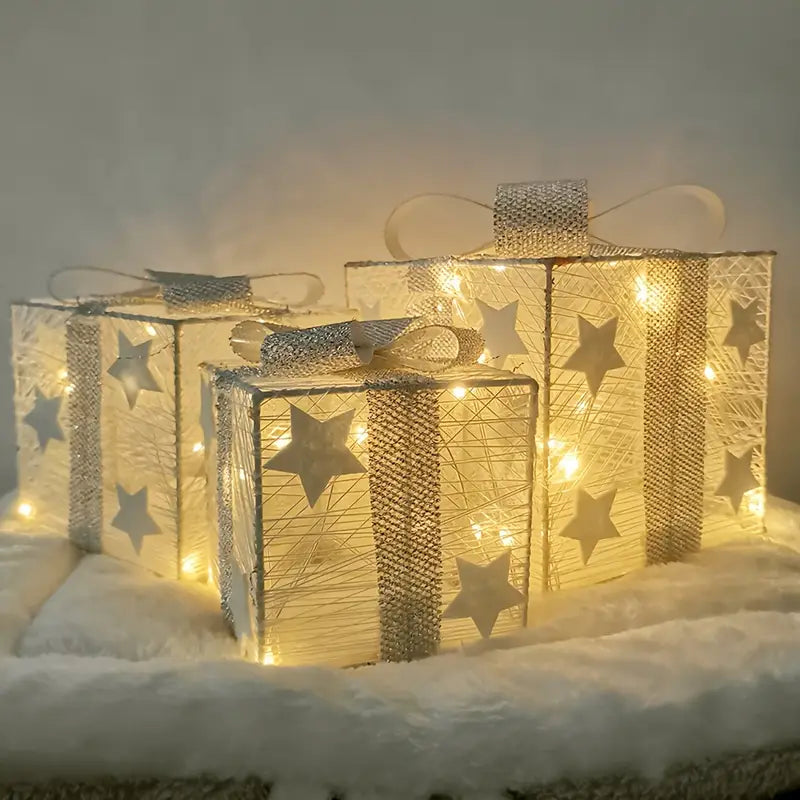 3-Piece LED Gift Box Set for Holiday Decor – Indoor and Outdoor Use