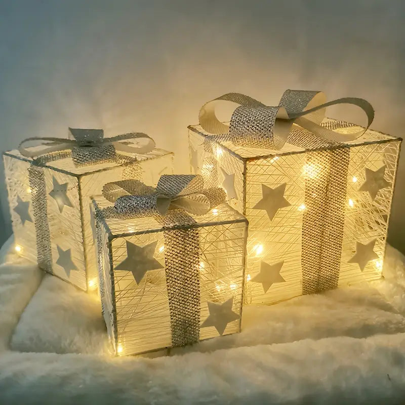 3-Piece LED Gift Box Set for Holiday Decor – Indoor and Outdoor Use