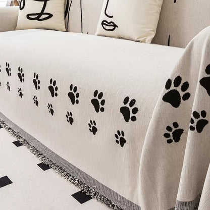 Whimsical Cat Paw Sofa Protector with Elegant Tassels
