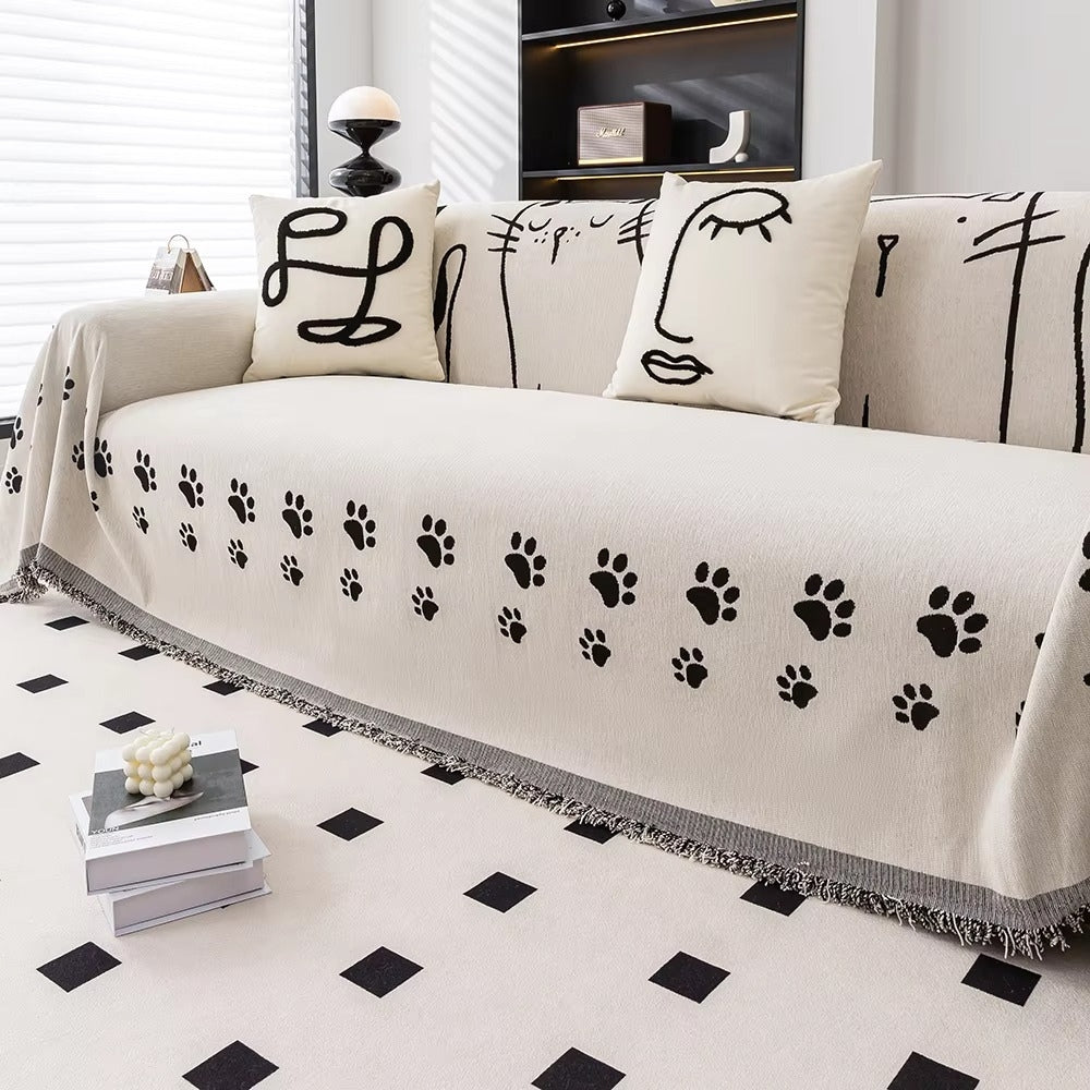 Whimsical Cat Paw Sofa Protector with Elegant Tassels