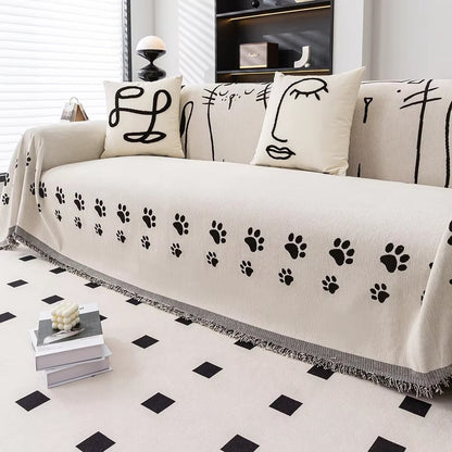 Whimsical Cat Paw Sofa Protector with Elegant Tassels