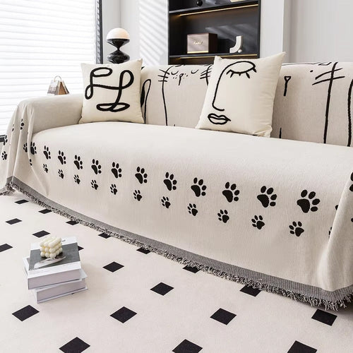 Whimsical Cat Paw Sofa Protector with Elegant Tassels